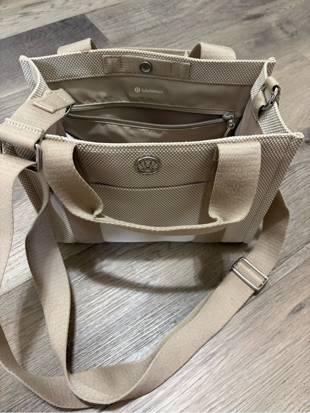 lululemon athletica Beige Canvas Crossbody Tote with Adjustable Strap